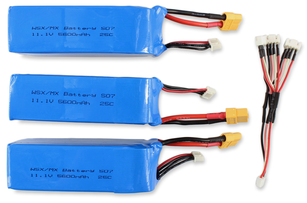 3 Batteries 25C 11.1V 5600mAh & Câble de Charge 3 en 1 pour XK X380 X380A X380B X380C
