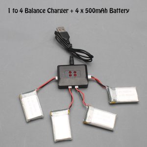 Pack Chargeur 4 en 1 + 4 Batteries LiPo 500mAh pour Syma X5C / X5SC / X5SW / GPTOYS F2C Aviax