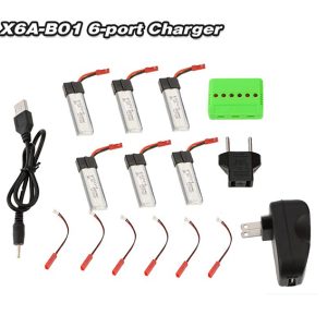 Pack 6 Batteries 25C 3.7V 500MAH et Chargeur 6 Ports WSX/MX X6A-B01 pour UDI U815A Wltoys V929 / V939 / V949 Syma S032G