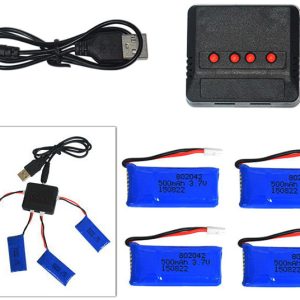 Pack 4 Batteries LiPo 3.7V 500mAh & Chargeur 4 en 1 pour Hubsan H107 / UDI U816 U941A U941 U927 / WIFI818 / JXD 385