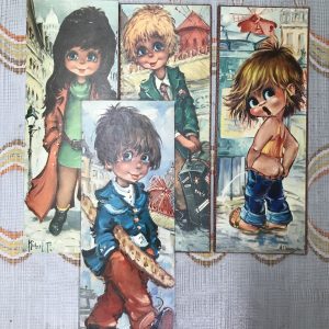 Lot de 4 plaques de bois Impression Michel Thomas années 1970