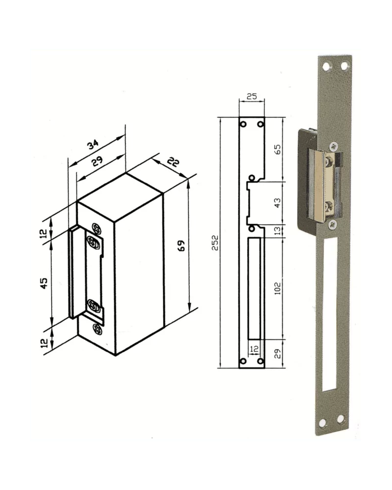 Gâche électrique DOM METALUX à larder CA 12V BE27820000 à têtière équerre – Image 2