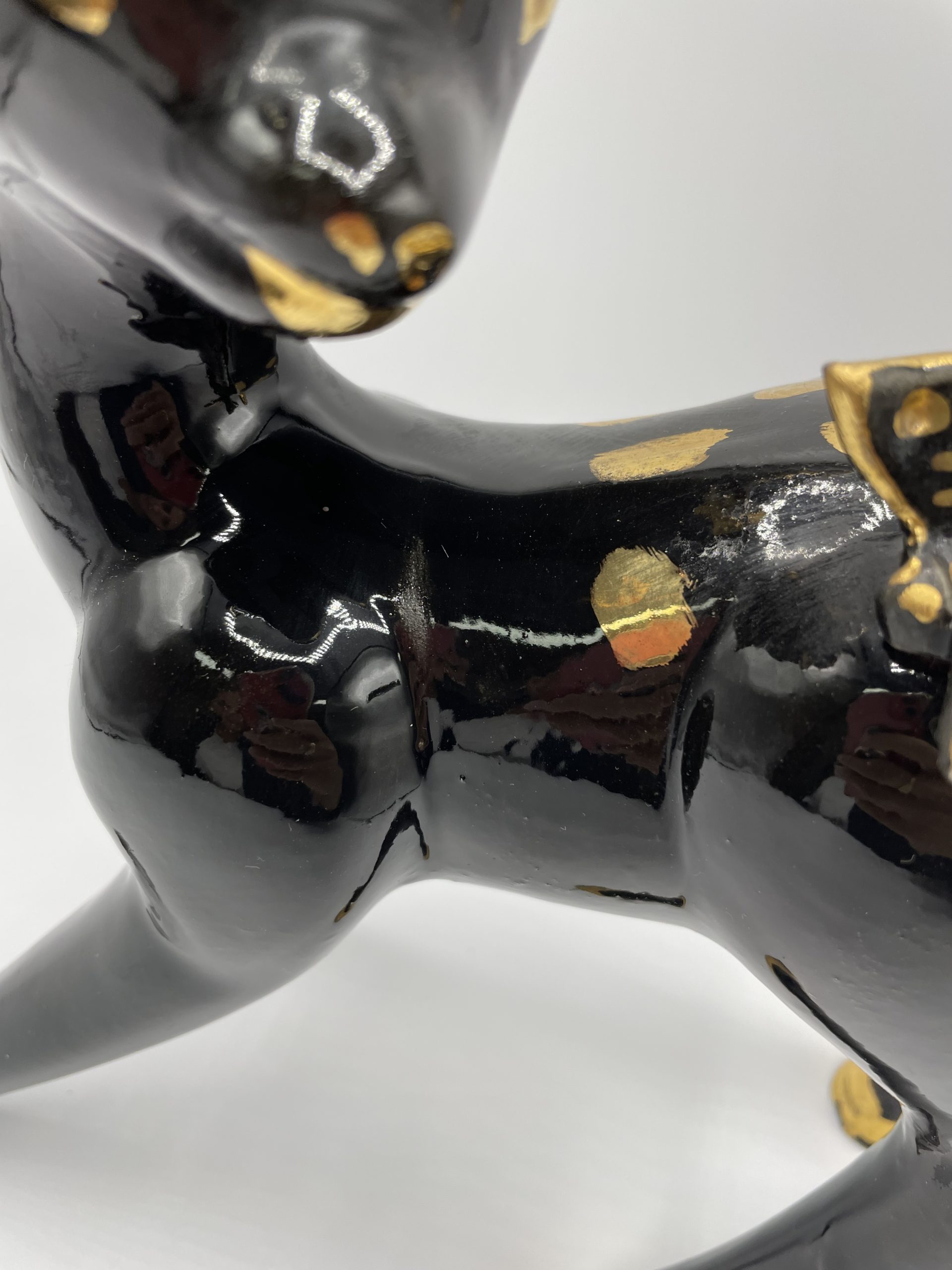 Statue faon biche faïence noir et or VALAURIS – Image 3