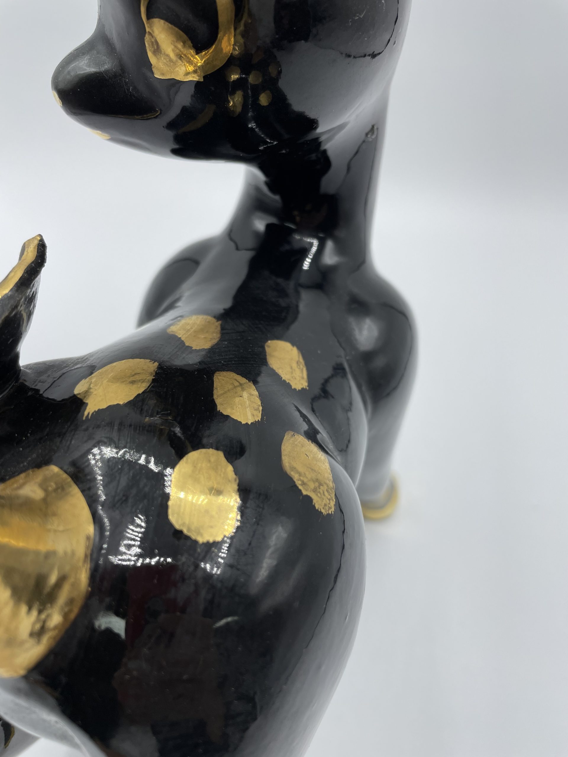 Statue faon biche faïence noir et or VALAURIS – Image 2