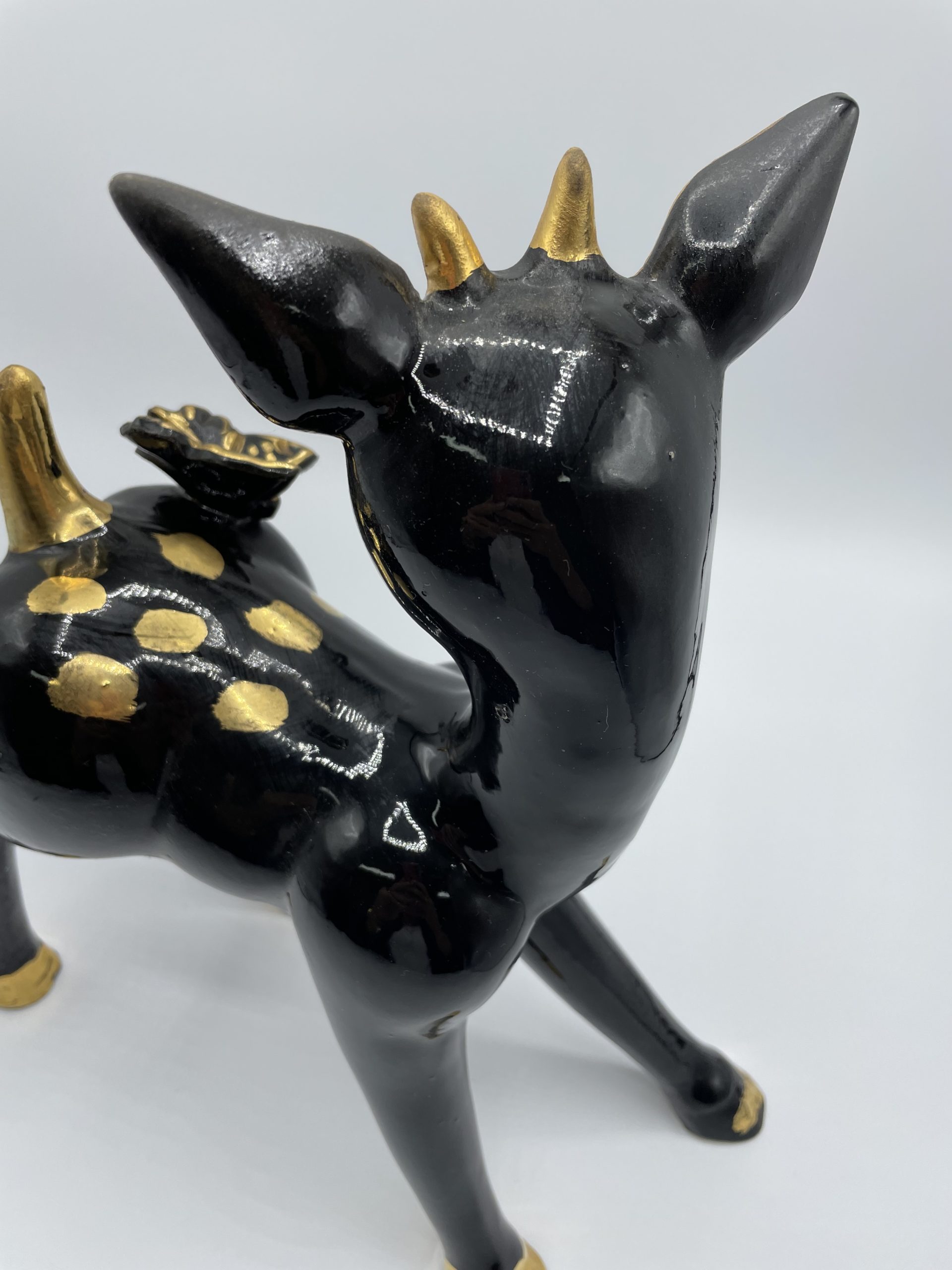 Statue faon biche faïence noir et or VALAURIS – Image 7