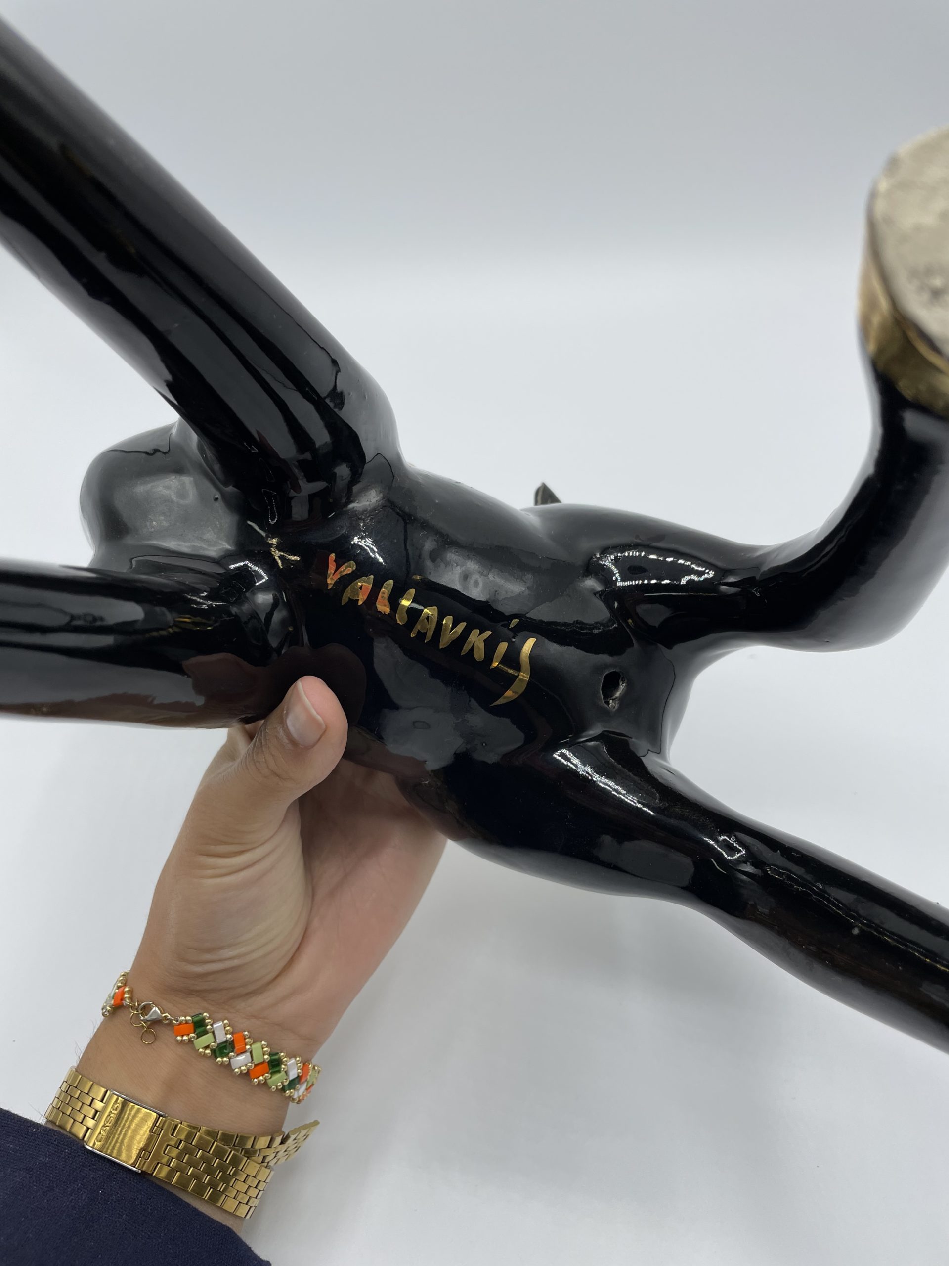 Statue faon biche faïence noir et or VALAURIS – Image 5