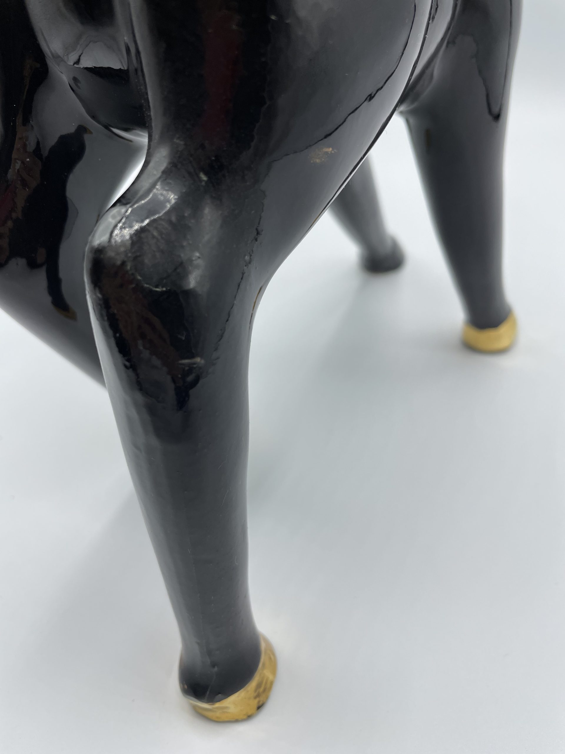 Statue faon biche faïence noir et or VALAURIS – Image 4