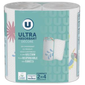 Essuie-tout ultra absorbant compact décoré, U (2 rouleaux)