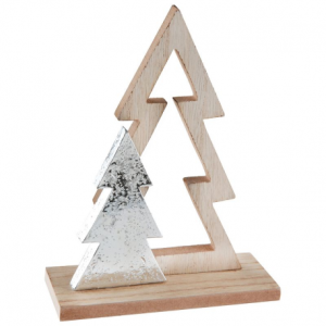 Déco de Noël en bois forme Sapin ARGENT – pièce