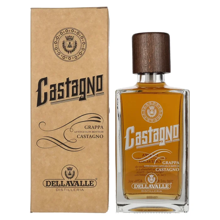Dellavalle Grappa Affinata in botti di CASTAGNO 42% Vol. 0,7l en boîte cadeau